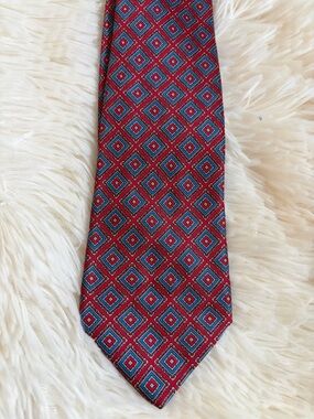 Stefano Ricci Saks Tie 100% Silk Blue Red Geometric  Italy Excellent Condition